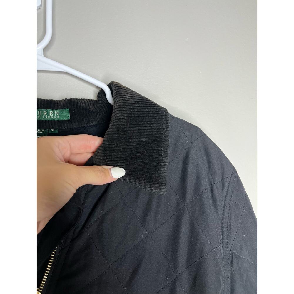 Lauren Ralph Lauren Quilted Jacket with Corduroy Collar – Black – Size XL - Picture 3 of 7